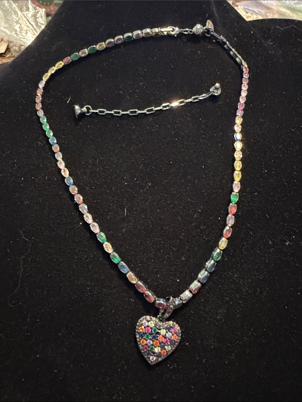 Alexa Rae multi color crystals Heart Pendant Necklace adjustable magnetic clasp